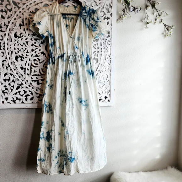 CHRISTY DAWN TIE-DYE  BLUE/WHITE PRINT MIDI PULL-ON DESIGN SZ SMALL - Picture 6 of 16
